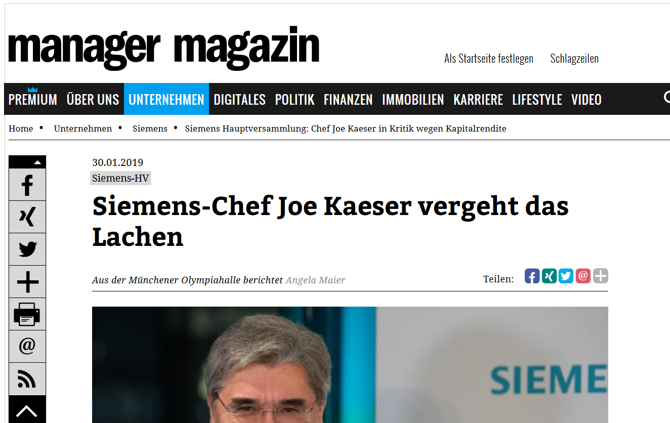 Screen manager-magazin.de zur Siemens-Hauptversammlung